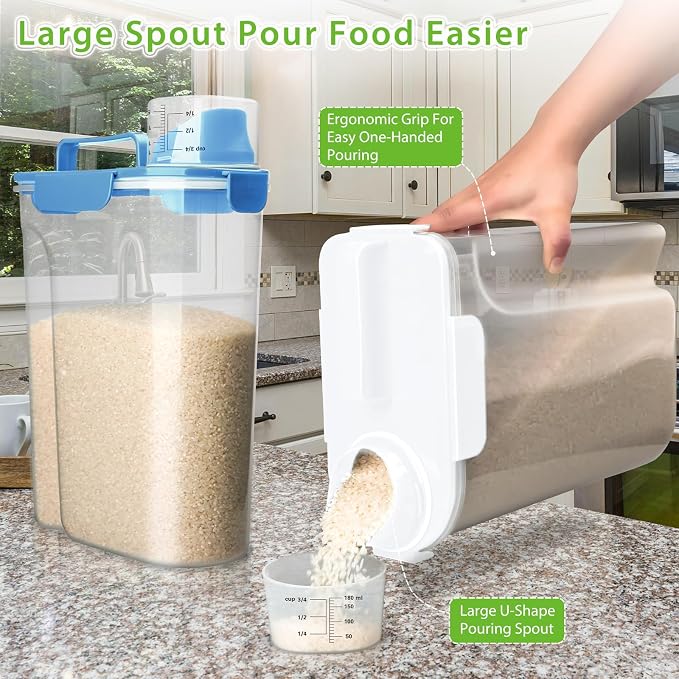 Viretec Rice Storage Container, 5 to 10lb Dry Food Airtight Dispenser, Pet Dog Cat Food Canister, BPA Free Clear Plastic Kitchen and Pantry Organization Bin for Oatmeal, Grain, Cereal, Pasta, Flour - Image 3