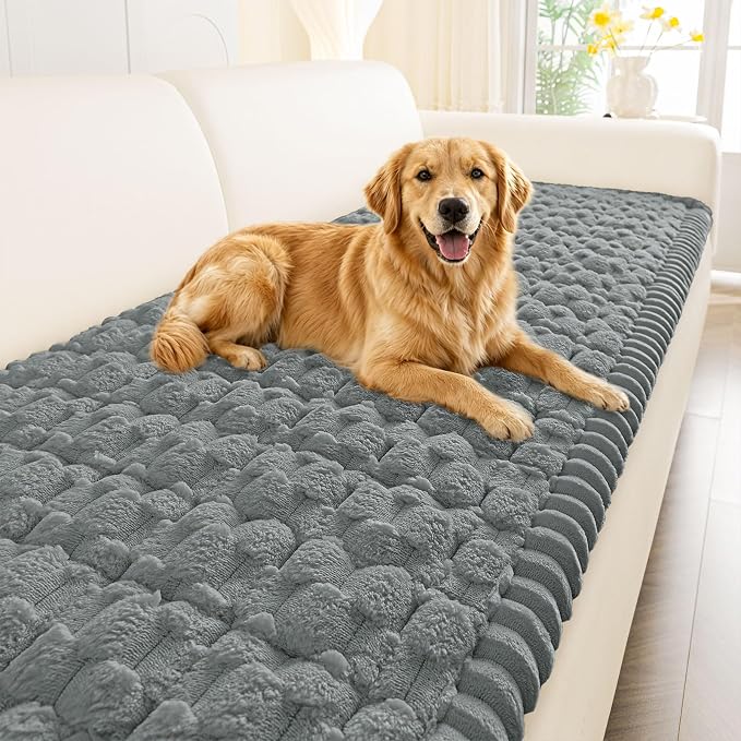Smiry Non Slip Couch Covers for Dogs, Scratch Resistant Pet Sofa Protector | Machine Washable Soft Fuzzy Thick Furniture Cover for Sofa Loveseat Sectional Large Dogs, Grey, 27.6" x 70.9" by Smiry