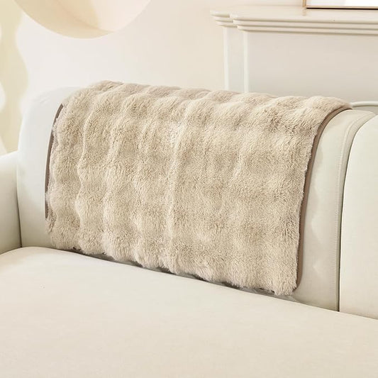 OstepDecor Faux Fur Couch Covers for Sofa, Soft Plush Sofa Covers Washable | Non Slip Dog Couch Protector, Pet Hair, Dirt & Wear Protection, Fits Sofas, Loveseats & Sectionals, 35.4" x 35.4", Khaki by OstepDecor