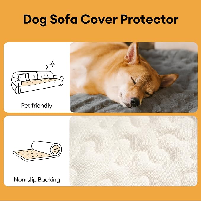 Couch Covers for Dogs, Non-Slip Pet Sofa Cover 27.6"×82.7" Grey | 300gsm Thick Quilted Padding, Faux Rabbit Fur, Machine Washable, for 3-Cushion/3-Seater/L-Shaped Couch - Image 2