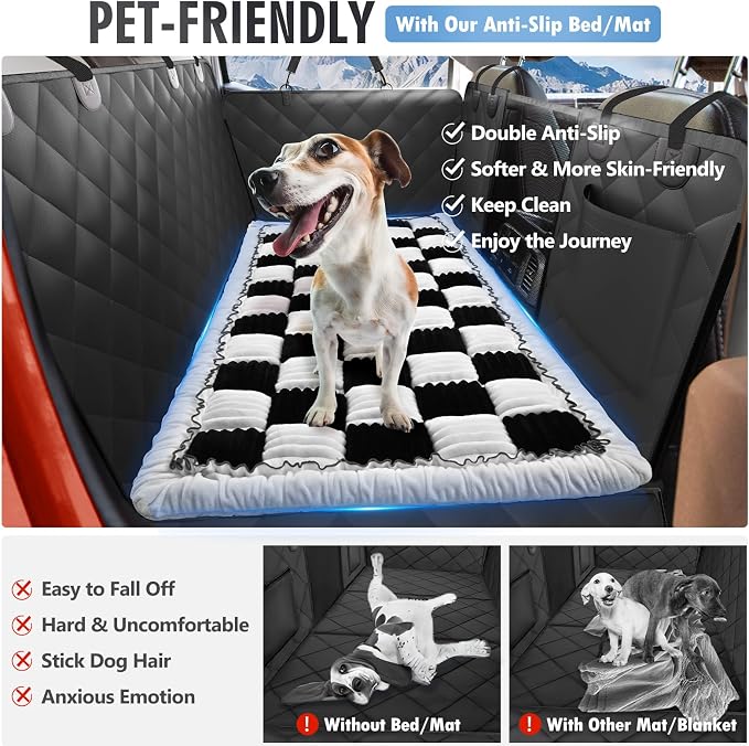 Dog Bed for Car Back Seat, Non-Slip Backseat Pet Mat XL, 59”X27.5” | Soft Blanket for Travel, Plaid Flannel, Quilted PP Cotton Filling, Non-Slip Backing, Machine Washable, Fit Backseat Extenders - Image 2