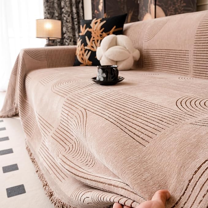 ROOMLIFE Couch Cover Boho Sofa Covers for 3 Cushion Couch Washable, Furniture Protector Sofa Couch Cover for Dogs, Soft Breathable Sofa Slipcover, Couch Throw Blankets with Tassels 71''X118'' by ROOMLIFE