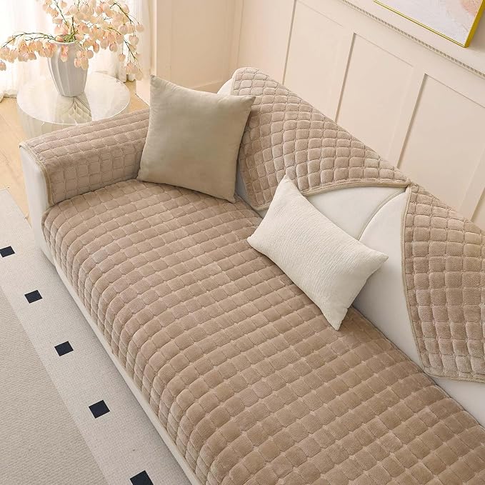 Plush Couch Cover for Dogs Washable, Non Slip Sofa Covers for Pets, Sectional Cushion Protector for 2-3 Cushion L Shape Sofa(36"x71", Khaki) by Unknown