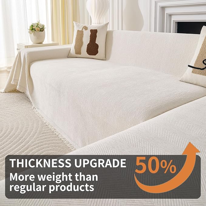 HAOMAIJIA Sectional Couch Covers L Shape 2 Pieces Washable L Shaped Couch Covers for Sectional Sofa Non Slip Couch Cover Blanket for Dogs Pet Friendly Furniture Protector (Off White,71"x118"+91"x134") - Image 4