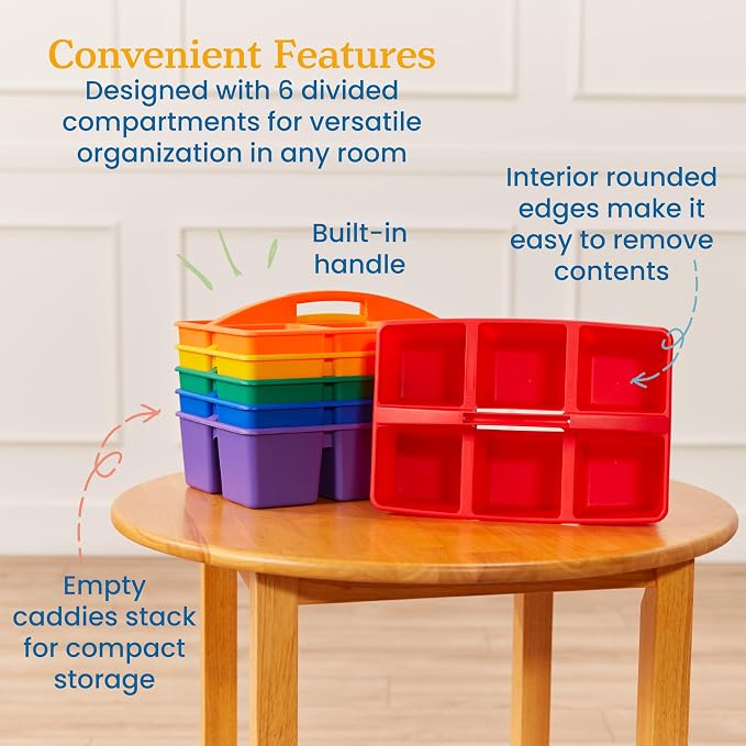 ECR4Kids 6-Compartment Large Plastic Caddy, Multipurpose Organization, Primary, 6-Pack - Image 5
