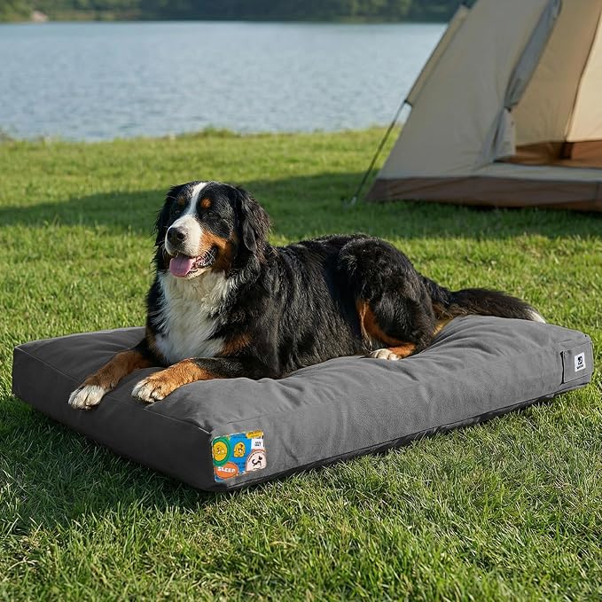 Sytopia 47 Inch Canvas Outdoor Dog Bed for XXL Dogs, Durable Dog Bed with Waterproof Machine Washable Removable Cover, Indoor Patio Pet Pad for Crate, Dark Grey by Sytopia