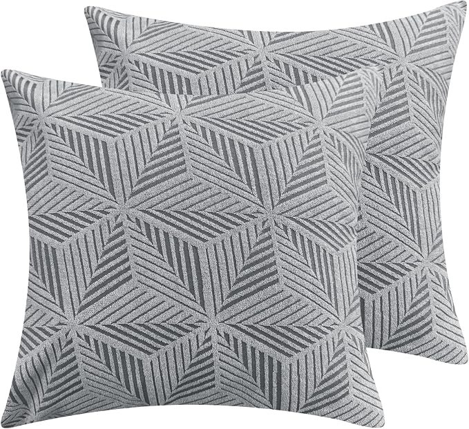 YEMYHOM Pack of 2 Throw Pillow Covers 18 x 18 Inch High Stretch Jacquard Pillowcase for Couch Sofa Living Room Home Decor, Light Gray by YEMYHOM