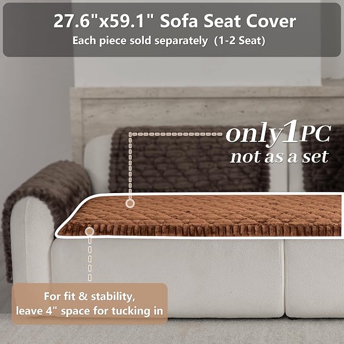 Luxury Fuzzy Pet Couch Cover for Dogs,Washable Sofa Cover, Non-Slip Sofa Protector for 3 Cushion Couch, Thick Plush Furniture Cover, Elegant Pet-Friendly Home Décor(Brown,28"x59") - Image 2