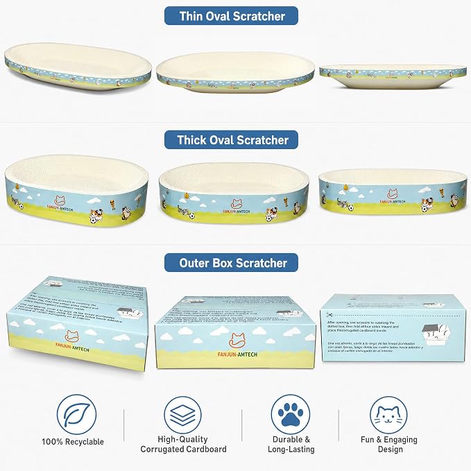 3PCS White Cat Scratcher Cardboard Lounge Bed, Mess-Free High-Density Oval Cat Scratching Pad for Indoor Cats, Sports Soccer Style Cat Scratcher Bowl Nest for Large Cats and Kittens (M) - Image 8