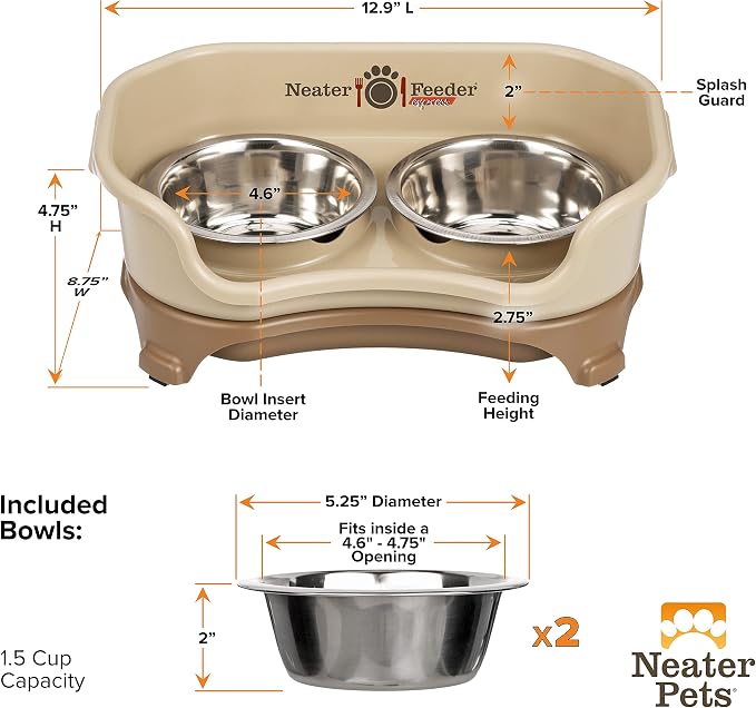 Neater Feeder Express Mess Proof Dog Bowls Elevated for Small Breeds under 15 Lb, Made in USA, No Spill Raised Dog Food Bowl Stand, Stainless Steel Food and Water Bowl Set, Feeding Station, Cappuccino - Image 8