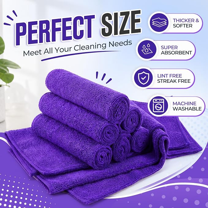 Nuenen Microfiber Cleaning Cloths for Cars Ultra Absorbent Car Towels Drying Reusable Cleaning Supplies House Kitchen Window Microfiber Towel (12 x 12 Inch, Purple, 60 Pcs) - Image 4