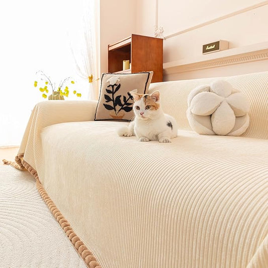 ROOMLIFE Boho Couch Covers for Sofa Washable for 2 Cushion Couch Chenille | Furniture Protector Sofa Couch Cover for Dogs, Soft Breathable Sofa Slipcover, Couch Throw Blankets with Tassels 71''X118'' by ROOMLIFE
