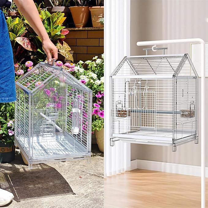 20.5 inch Small Bird Cage, Parrot Cage, Portable Bird Carrier, Travel Carrier Cage for Home, Outing, Pet Clinic, Temporary Placement, for Small Medium Birds(White) - Image 4