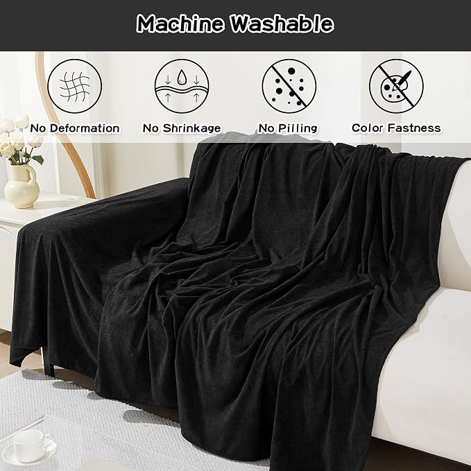 MEETSKY Couch Cover for 2 Cushion Sofa Washable, Cat Scratch Proof Sofa Covers, Furniture Protector Love Seat L Shape Soft Sectional Couch Covers for Dogs Pets, 71" x 102", Black - Image 3