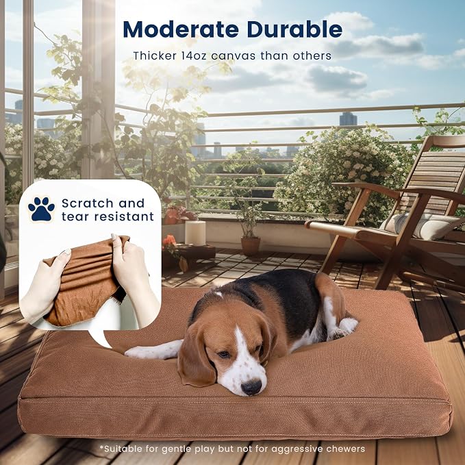 Miguel Durable Canvas Dog Bed for Large Medium Pet Outdoor Dogs Pad 14 Ounce Canvas Dog Pillow Waterproof with Removable Washable Cover,40 x 30 inch,40 x 30 inch, Caramel - Image 5