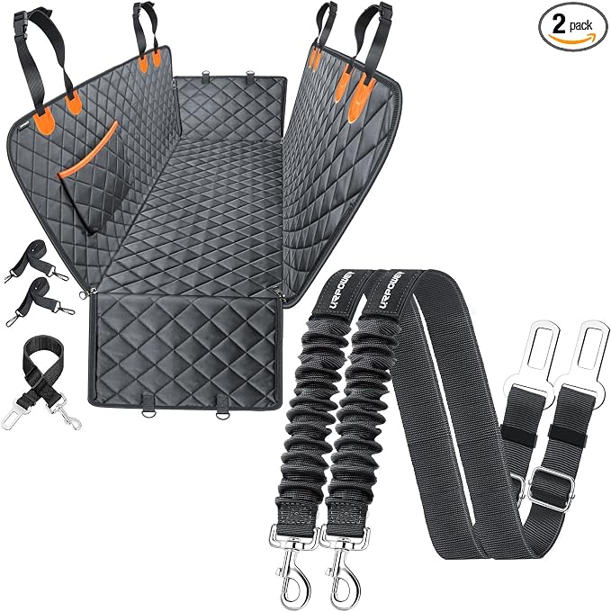 URPOWER Waterproof Dog Seat Covers with Door Protector & 2 Pack Elastic Dog Seat Belt by URPOWER