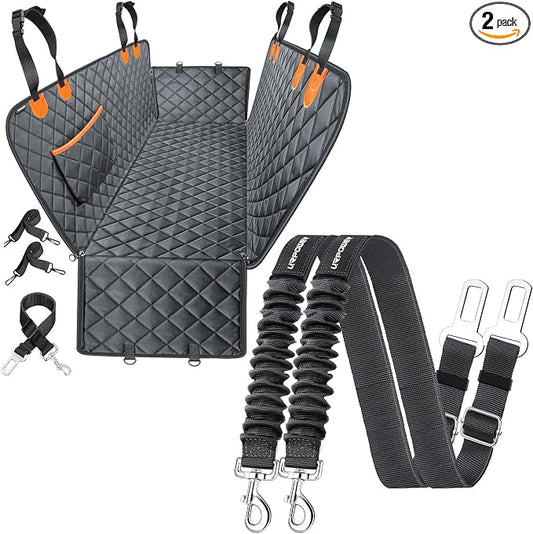 URPOWER Waterproof Dog Seat Covers with Door Protector & 2 Pack Elastic Dog Seat Belt by URPOWER