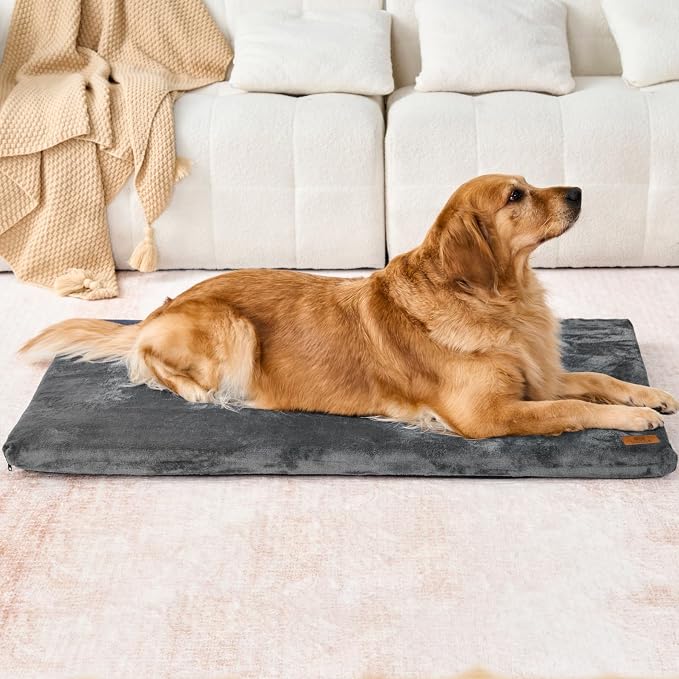 LIORCE Dog Crate Pad - Extra Large Dog Beds with Removable Washable Cover and Waterproof Lining - XXL Memory Foam Pet Bed for Crate - Reversible Kennel Mat (Cool & Warm), 48-inch, Grey by LIORCE