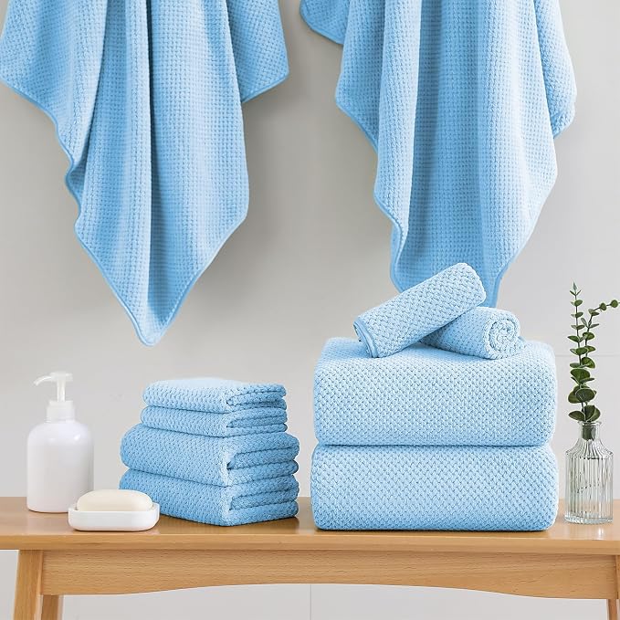 18 Piece Microfiber Bath Towels Set - 6 Bath Sheets,6 Hand Towels And 6 Washcloths,Soft Family Towels,Highly Absorbent Bathroom Towel,Quick Dry Shower Towel Luxury Towels For Hotel Spa Dorm-Blue - Image 5