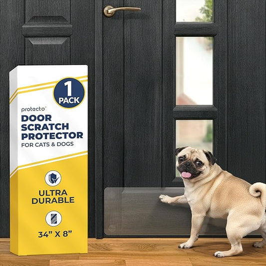PROTECTO 1-Pack Door Protector from Dog Scratching, 34x8" - Door Guard | Clear Self-Adhesive Kick Plate, Cat & Dog Scratch Shield - Bottom of Door, Interior & Exterior, Window & Sliding Doors by protecto