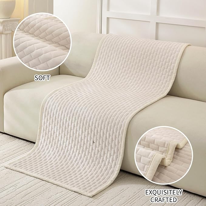 Warmstar Waterproof Couch Cover for Dogs Washable,Brick Pattern Short Plush Pet Couch Covers for Sofa,Soft Sofa Cover Non-Slip for 3 Cushion Couch Sofa Pet Friendly (Off White, 27.6" x 70.9") - Image 5