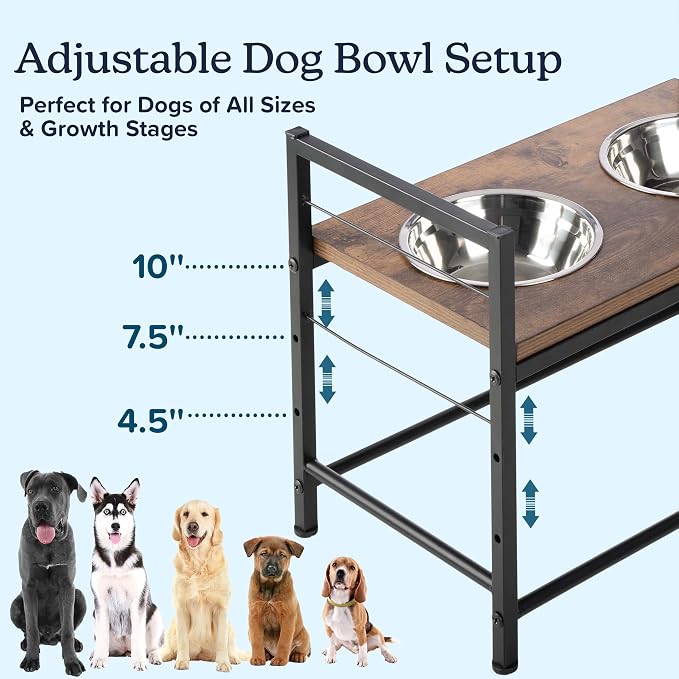 Elevated Dog Bowls with Storage - Elevated Dog Bowl Stand with 3 Adjustable Heights, Toy Bin Basket, and 2 Stainless Steel Bowls - Pet Feeding Station for Small to Large Breeds by PETMAKER (Black) - Image 5