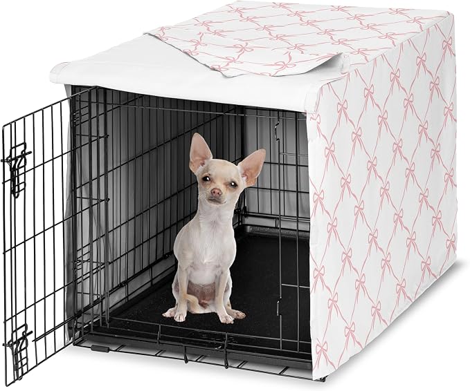 Sweet Jojo Designs 24in. Small Dog Crate Cover (Pink Bows) for Girls Pet Cage, Kennel Covers (Blush and White Elegant Designer Bow for the Ballerina, Dancer, Princess, Coquette Ballet Collection) by SweetJojoDesigns