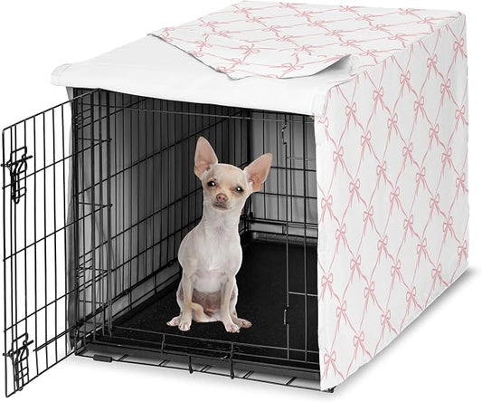 Sweet Jojo Designs 24in. Small Dog Crate Cover (Pink Bows) for Girls Pet Cage, Kennel Covers (Blush and White Elegant Designer Bow for the Ballerina, Dancer, Princess, Coquette Ballet Collection) by SweetJojoDesigns