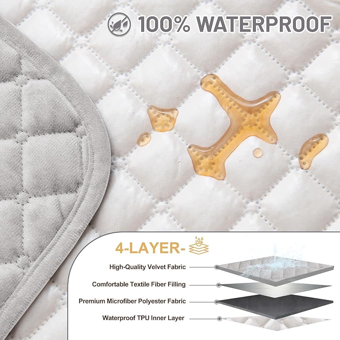 Sectional Couch Covers for Dogs 100% Waterproof Corner L Shaped Sofa Cover Pet Friendly Velvet Washable Anti Slip L Shape Modular Sofa Slipcover Protector with Pockets (Pale Gray, XX-Large) - Image 3