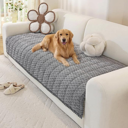 OstepDecor Couch Cover for Dogs, Washable Non Slip Sofa Cover for Pets, Soft Couch Covers for Sofa, Loveseat and Sectional, Furniture Protector Against Pet Hair & Scratches (35.4" x 94.5", Grey) by OstepDecor