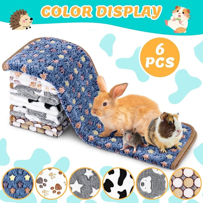 Eilyliafe 6 Pcs Guinea Pig Blankets Bedding Small Animal Cage Liners Sleep Mat Absorbent Reusable Pet Pee Bedding Pad Cover for Hamster Ferret Chinchilla Rabbit Hedgehog (14 x 28 Inch) - Image 7