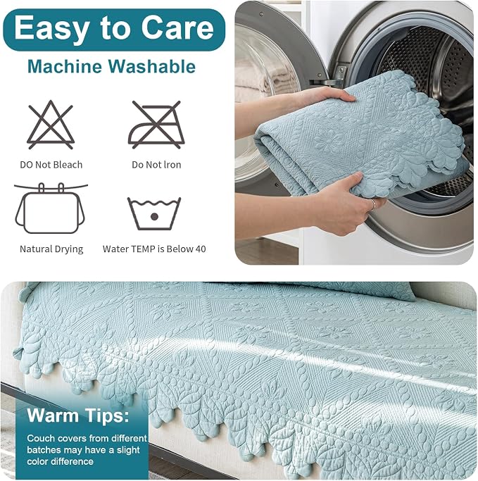 KRFOONN Cotton Quilted Dog Couch Cover for Sofa (Blue, 35.4" x 70.9") | Farmhouse Embroidery Sectional Couch Cover Washable, Soft Non Slip Sofa Slipcover Cushion Furniture Protector for Kids, Pets - Image 7