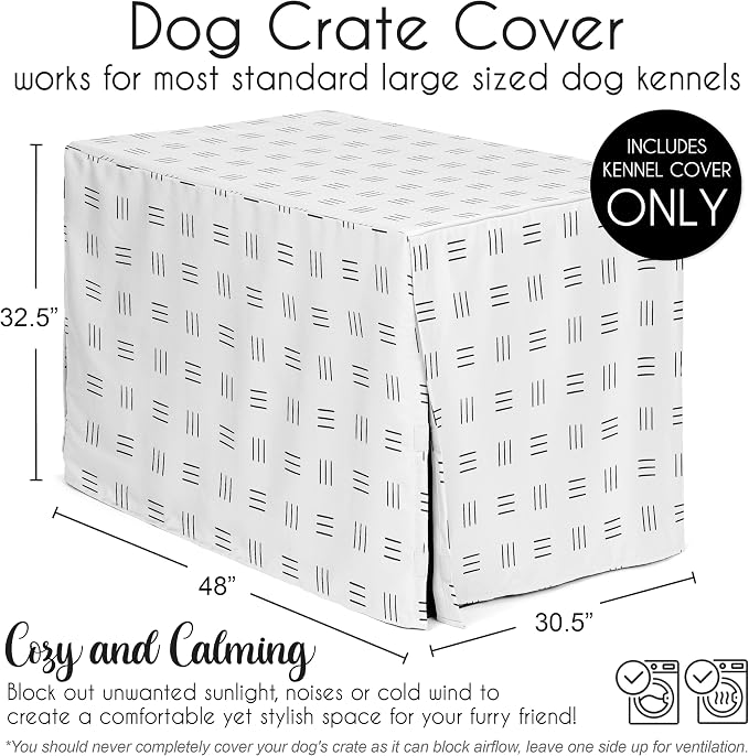 Sweet Jojo Designs 48in. Large Dog Crate Cover (White and Black Boho) Pet Cage, Kennel Covers (Mudcloth, Black & White, Bohemian, Modern, Minimalist, Southwest, Mud Cloth, Hatch, Neutral, Triple Line) - Image 5