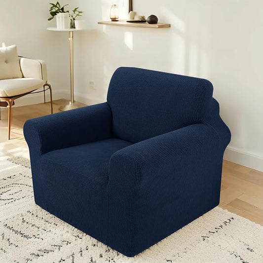 Stretch Recliner Chair Cover for Armchair, Small, Navy | Chair Covers For Living Room, Furniture Protector With Non Skid Foam, Elastic Bottom, Slipcovers For Kids, Dogs by LuxshareHome