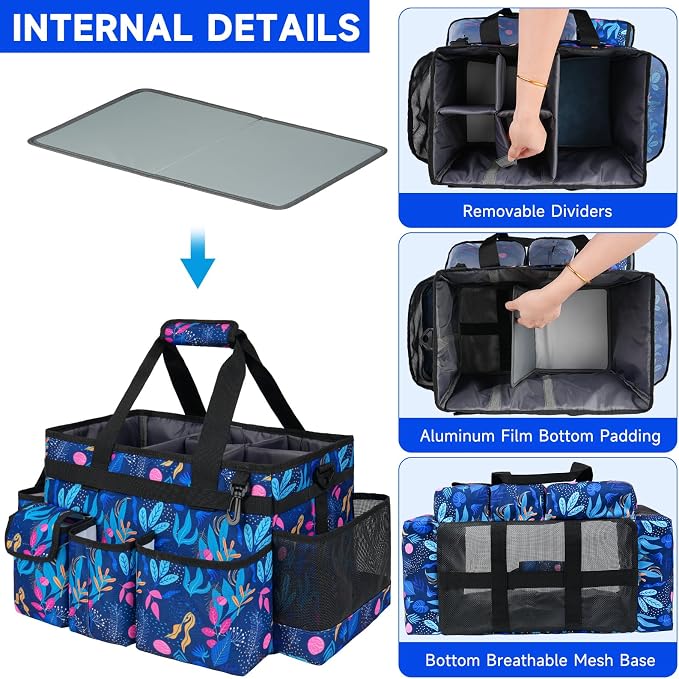 Cleaning Organizer, Large Caddy Bag for Supplies, Housekeeper's Bag with Handle (Blue Leaf) - Image 2