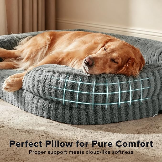 MIXJOY Orthopedic Dog Beds Medium Sized Dog,Medium Waterproof Oval Dog Bed with Removable Washable Cover,Egg-Crate Foam Big Pet Bed Couch Sofa with Bolster Sides,Non-Slip Bottom,M 28"X23",Grey - Image 3