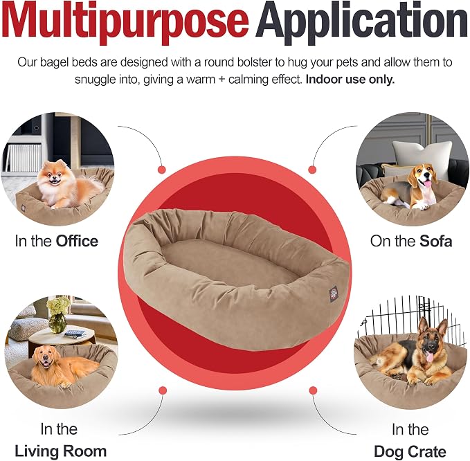 Majestic Pet 24 Inch Suede Calming Dog Bed Washable – Cozy Soft Round Dog Bed with Spine Support for Dogs to Rest Their Head - Fluffy Donut Dog Bed 24x19x7 (Inch) - Round Pet Bed Small – Stone (2025) - Image 5