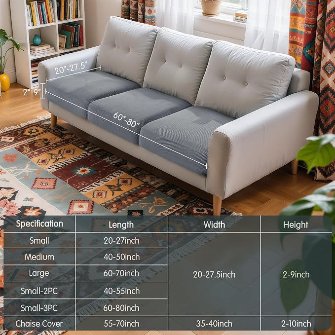 Hokway Stretch Couch Cushion Covers, 3 Piece Individual Sofa Cushion Slipcovers，Jacquard Sofa Seat Slipcover Set, Non-Slip Protector for Cushion (LightGray,Small-3PC) - Image 3