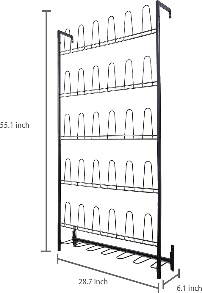 MyGift Modern Matte Black Metal Hanging Shoe Rack for Walk in Closet, Mudroom and Entryway, Wall Mounted Space Saving Organizer for Shoes and Boots, Holds 18 Pairs - Image 3