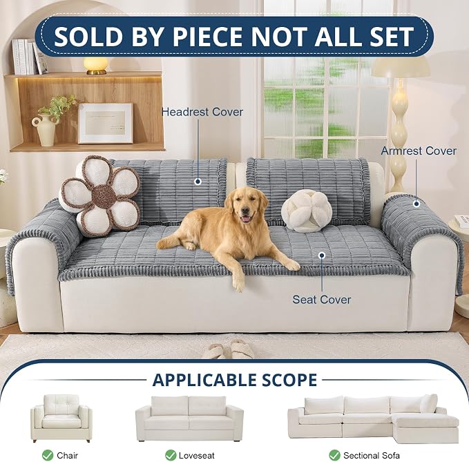 OstepDecor Couch Cover for Dogs, Washable Non Slip Sofa Cover for Pets, Soft Couch Covers for Sofa, Loveseat and Sectional, Furniture Protector Against Pet Hair & Scratches (27.6" x 47.2", Blue Grey) - Image 4
