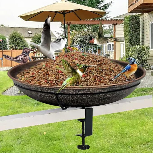12' Railing Bird Bath for Deck Mounted Metal Bowl with Lightweight Detachable, Bird Baths with Adjustable Sturdy Steel Clamp for Deck Railing Balcony Yard Garden Decoration by CurleisDirect