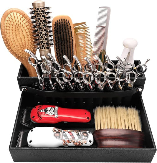 Barber Station Tray for Scissors Holder & Clippers Organizer, Barber Accessories Storage Station for Combs/Hair Clip/Trimmers, Barber Salon Home Desktop Tool Organizer(Small 11.9" x 8.8" x 4.4") by WelcometoBarberTop