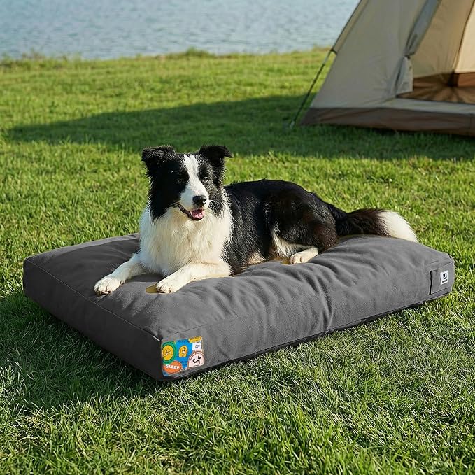 Sytopia 36 Inch Canvas Outdoor Dog Bed for Large Dogs, Durable Dog Bed with Waterproof Machine Washable Removable Cover, Indoor Patio Pet Pad for Crate, Dark Grey by Sytopia