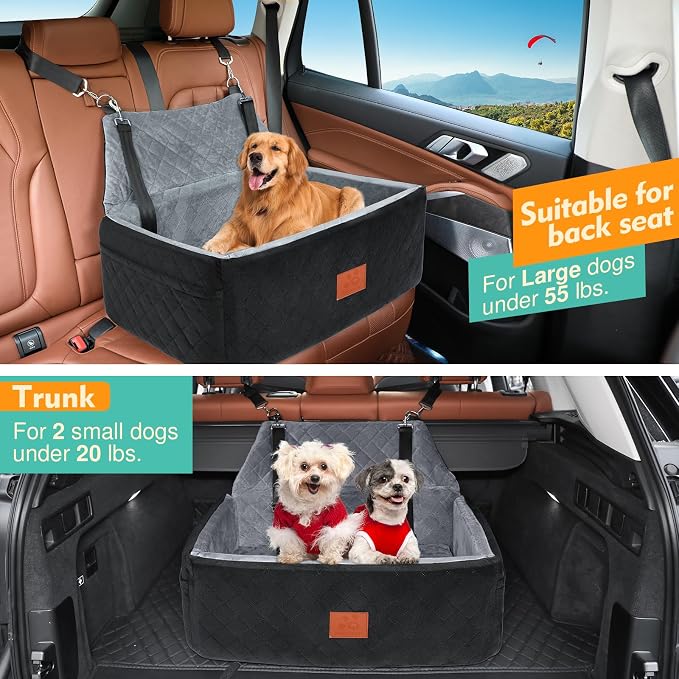 Dog Car Seat for Large Medium Dogs,Washable Pet CarSeat Under 55 lbs or 2 Small Dogs,Dog Booster Seat Travel Bed with Thick Cushion,2 Safety Leashes - Image 4
