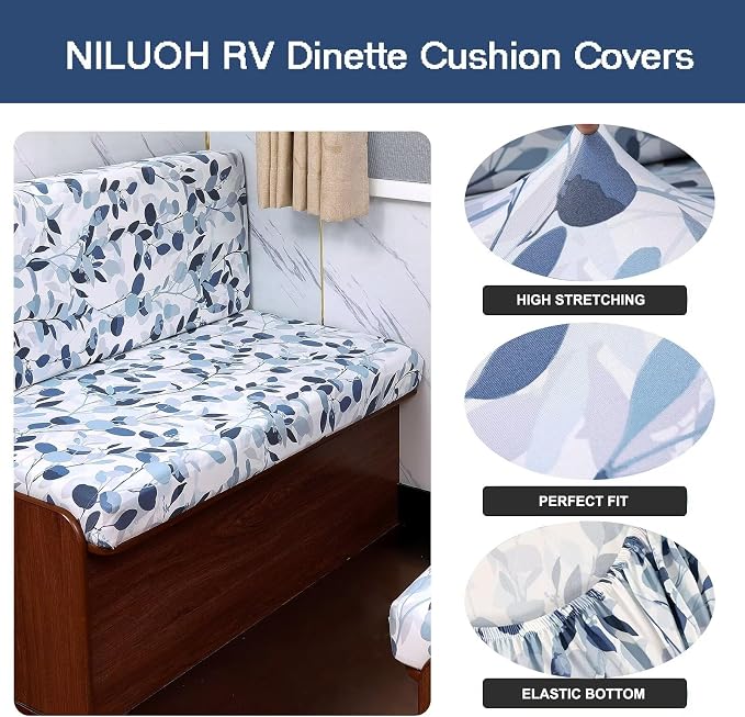 NILUOH RV Dinette Cushion Covers,Jacquard Camper Cushion Slipcovers Replacement Sofa Cushions Washable Slipcovers for Travel Trailer Couch (32, 2 Bench Cover & 2 Backrest Cover) - Image 2