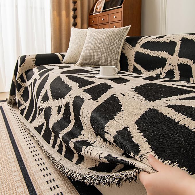 ROOMLIFE Couch Cover 3 Cushion Sofa, Washable Non Slip Furniture Sofa Protector Cover, Soft Chenille Sofa Slipcovers Sectional L Shape Dogs Couch Cover Throw Blanket with Tassels 71''X118'' - Image 2