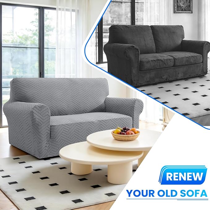 Stretch Sofa Cover Non-Slip Washable Furniture Protector | Stretch, 91"-110".Soft, Non Skid Foam, Elastic Bottom, Machine Washable, for Kids & Pets, Couch & Sofa, Light Gray - Image 7