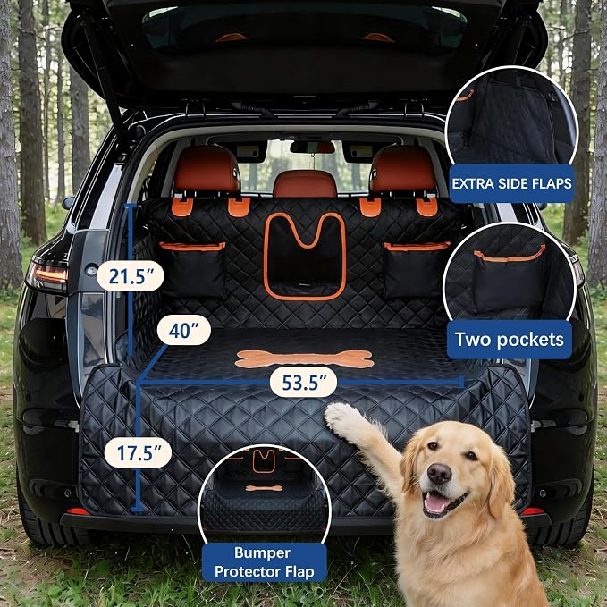 SUV Cargo Liner for Dogs,Waterproof Dog Trunk Cover with Bumper Flap | Material: Waterproof PU Leather | Protection: 12.60" Side Flaps & 17.72" Bumper Flap | Fit: Most SUVs | Non-Slip Design - Image 3