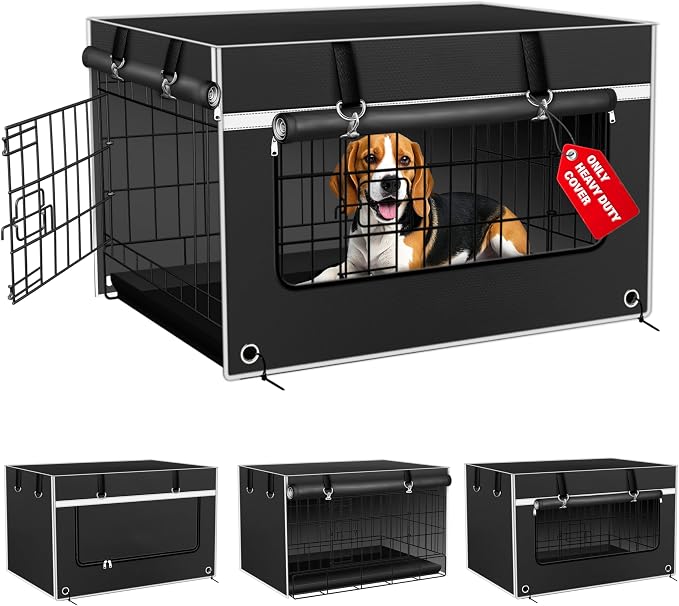 Dog Crate Cover, 1680D Heavy-Duty Oxford Fabric, Waterproof & Chew-Resistant for Aggressive Dogs, 24L×18W×20H Inches, Dual-Window Ventilation, All-Season Protection by Bethshaya