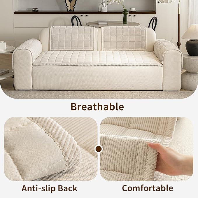 Couch Covers for Dogs Washable, 27.6"x82.7" Non Slip Couch Covers for Loveseat Sofa Pet Friendly, Soft Fuzzy Sofa Covers for Pet, Dog Couch Cover Furniture Protector(1PC,Beige White) - Image 4